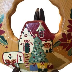 Vintage wooden hand, painted wreath, seasons, greeting, signed